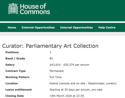 Image of UK Parliament hiring Curator