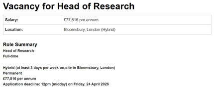Image of The British Museum still looking for a Head of Research